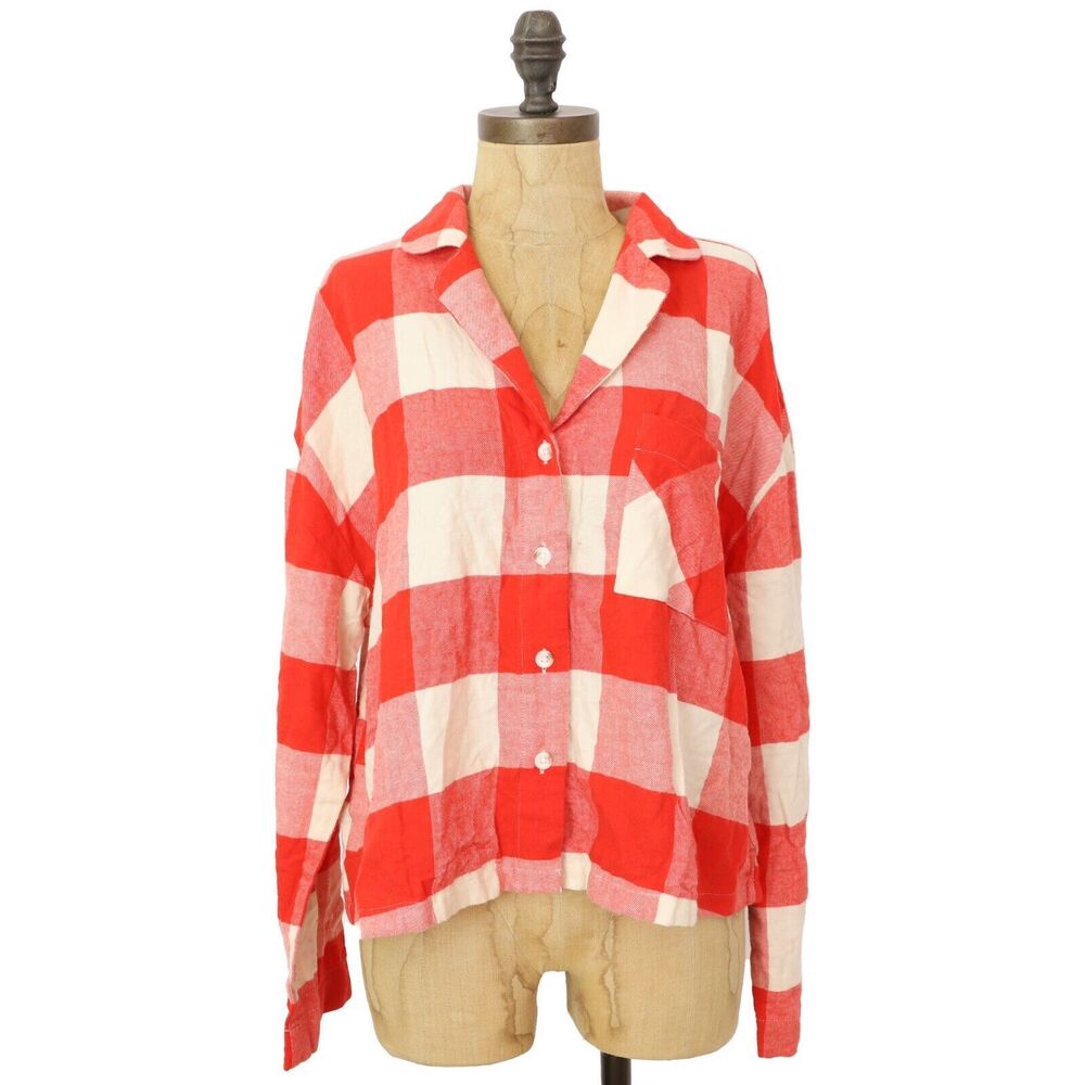 AMERICAN EAGLE AE Lounge Checkered Plaid Flannel Shirt M Red Casual B70